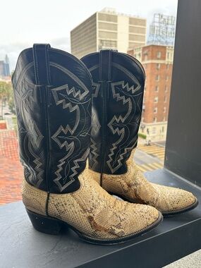 Black & Tan Western Cowboy Boots - Exotic Leather